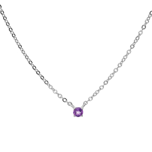 COLLIER ARGENT RHODIÉ PENDENTIF PIERRE VÉRITABLE AMÉTHYSTE 3MM 38+5CM