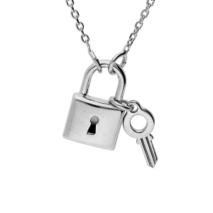 COLLIER ARGENT RHODIÉ CADENAS ET CLEF 38+4CM