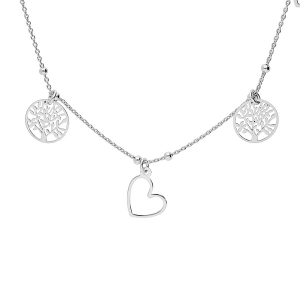 COLLIER ARGENT RHODIÉ PAMPILLES COEURS ET ARBRE DE VIE 40+5CM