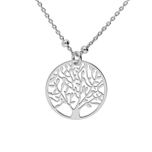COLLIER ARGENT RHODIÉ FINE BOULES PENDENTIF ARBRE DE VIE 15MM 40+5CM
