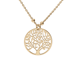 COLLIER ARGENT ET DORURE JAUNE FINE BOULES PENDENTIF ARBRE DE VIE 15MM  40+5CM