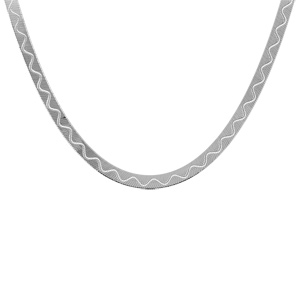 COLLIER ARGENT RHODIÉ MAILLE PLATE DESSIN VAGUE 42CM