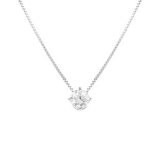 COLLIER SOLITAIRE ARGENT RHODIÉ CHAINE VENITIENNE + PEND ROND PIERRES BLANCHES 4 GRIFFES 42CM