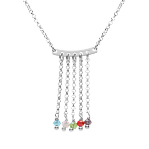 COLLIER ARGENT RHODIÉ 5 CHAINETTES AVEC PERLES IMITATION MULTICOULEUR 42+3CM