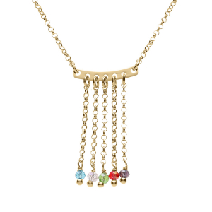 COLLIER ARGENT DORÉ 5 CHAINETTES AVEC PERLES IMITATION MULTICOULEUR 42+3CM