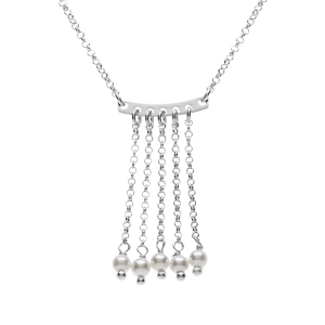 COLLIER ARGENT RHODIÉ 5 CHAINETTES AVEC PERLES BLANCHES IMITATION 42+3CM
