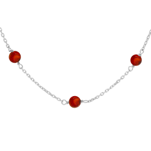 COLLIER ARGENT RHODIÉ BOULES AMBRE VÉRITABLE  42+3CM