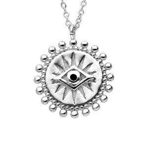 COLLIER ARGENT RHODIÉ PENDENTIF OEIL DE PROTECTION 42+3CM
