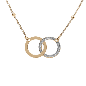 COLLIER ARGENT DORÉ  2 CERCLES ENTRELACÉS LISSE ET GIVRÉ 42+3CM