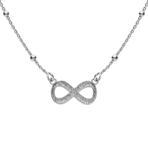 COLLIER ARGENT RHODIÉ CHAINE BOULES AVEC INFINI GIVRÉ 42+3CM
