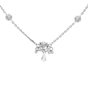 COLLIER ARGENT RHODIÉ ARBRE DE VIE ET 4 OXYDES BLANCS SERTIS 40+5CM
