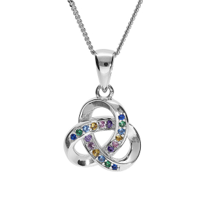 COLLIER ARGENT RHODIÉ PENDENTIF NOEUD OXYDES MULTI COULEURS SERTIS 42+3CM