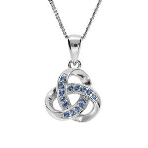 COLLIER ARGENT RHODIÉ PENDENTIF NOEUD OXYDES BLEU CIEL SERTIS 42+3CM
