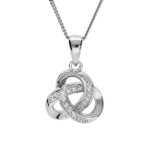 COLLIER ARGENT RHODIÉ PENDENTIF NOEUD OXYDES BLANCS SERTIS 42+3CM