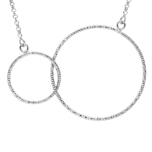COLLIER ARGENT RHODIÉ 2 CERCLES DIAMANTÉS ENTRELACÉS 42+5CM