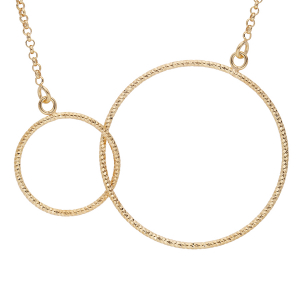 COLLIER ARGENT ET DORURE JAUNE 2 CERCLES DIAMANTÉS ENTRELACÉS 42+5CM