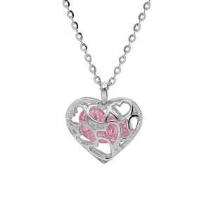 COLLIER ARGENT RHODIÉ PENDENTIF AJOURÉ ET OXYDE ROSE 39+4CM