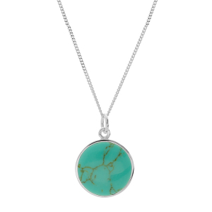 COLLIER ARGENT PENDENTIF ROND TURQUOISE RECONSTITUEE 46CM REGLABLE 41CM