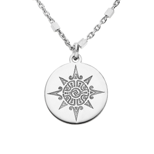 COLLIER ARGENT RHODIÉ AVEC PASTILLE SOLEIL  40+5CM