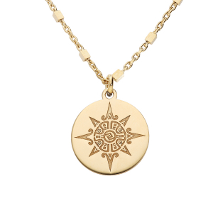 COLLIER ARGENT ET DORURE JAUNE AVEC PASTILLE SOLEIL  40+5CM