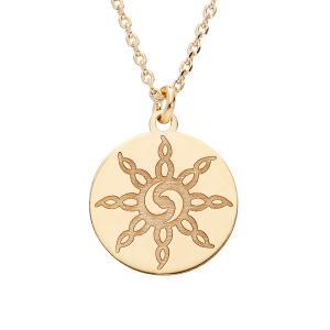 COLLIER  ARGENT ET DORURE JAUNE AVEC PASTILLE SOLEIL  INCA 40+5CM