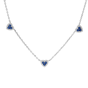 COLLIER ARGENT RHODIÉ COEURS OXYDES BLEUS ET BLANCS SERTIS 42+3CM