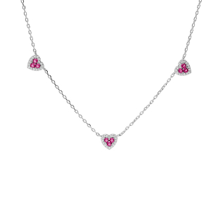COLLIER ARGENT RHODIÉ COEURS OXYDES ROUGES ET BLANCS SERTIS 42+3CM