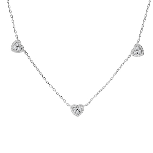 COLLIER ARGENT RHODIE COEURS OXYDES BLANCS SERTIS 42+3CM