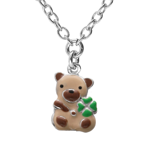 COLLIER ARGENT RHODIÉ MOTIF INFINI  AVEC OURSON EMAILLÉ 35+5CM