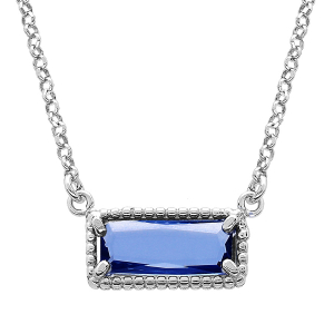 COLLIER ARGENT RHODIÉ PENDENTIF RECTANGULAIRE VERRE BLEU 38+5CM