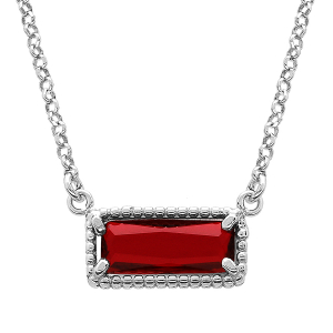 COLLIER ARGENT RHODIÉ PENDENTIF RECTANGULAIRE VERRE ROUGE  38+5CM