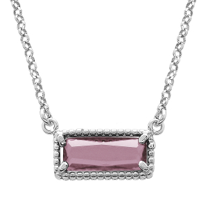 COLLIER ARGENT RHODIÉ PENDENTIF RECTANGULAIRE VERRE VIOLET 38+5CM