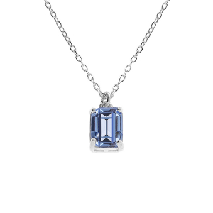 COLLIER ARGENT RHODIÉ PENDENTIF RECTANGULAIRE OXYDE BLEU CIEL 42+2CM