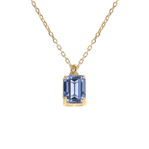 COLLIER ARGENT DORÉ PENDENTIF RECTANGULAIRE OXYDE BLEU CIEL 42+2CM