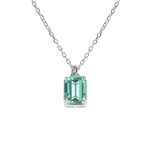 COLLIER ARGENT RHODIÉ PENDENTIF RECTANGULAIRE OXYDE BLEU VERT 42+2CM