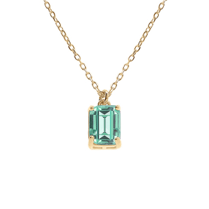 COLLIER ARGENT DORÉ PENDENTIF RECTANGULAIRE OXYDE BLEU VERT 42+2CM