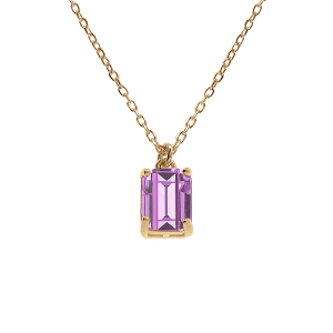 COLLIER ARGENT DORÉ PENDENTIF RECTANGULAIRE OXYDE VIOLET 42+2CM
