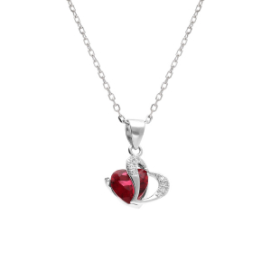 COLLIER ARGENT RHODIÉ PENDENTIF DOUBLE COEUR OXYDE ROUGE ET BLANCS  40+3CM