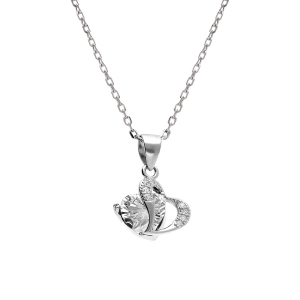 COLLIER ARGENT RHODIÉ PENDENTIF DOUBLE COEUR OXYDE BLANCS  40+3CM
