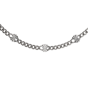 COLLIER ARGENT RHODIÉ MAILLE GOURMETTE PASTILLES DIAMANTÉ ETOILE 42CM
