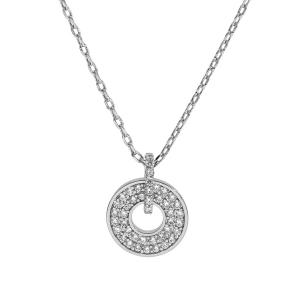 COLLIER ARGENT RHODIÉ PENDENTIF RONDELLE OXYDES BLANCS SERTIS 40+5CM