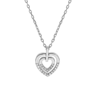 COLLIER ARGENT RHODIÉ PENDENTIF COEUR OXYDES BLANCS SERTIS 40+5CM