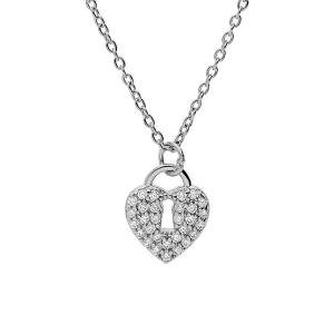 COLLIER ARGENT RHODIÉ CADENAS COEUR PAVÉ OXYDES BLANCS 42+3CM
