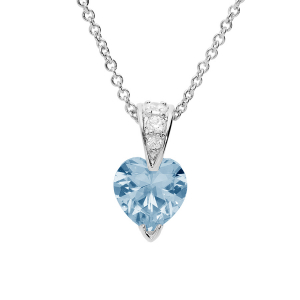 COLLIER ARGENT RHODIE PENDENTIF COEUR OXYDE BLEU CIEL ET BLANCS 42+3CM