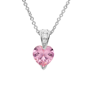 COLLIER ARGENT RHODIE PENDENTIF COEUR OXYDE ROSES ET BLANCS 42+3CM