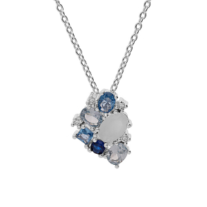 COLLIER ARGENT RHODIE PENDENTIF OXYDES BLEUS ET BLANC  42+3CM