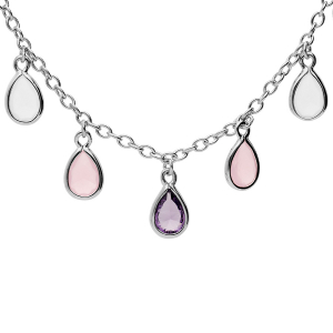 COLLIER ARGENT RHODIÉ PAMPILLES FORME GOUTTE OXYDES MULTI COULEURS 36+6CM