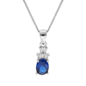COLLIER ARGENT RHODIÉ PENDENTIF OXYDE BLANC ET BLEU FONCÉ 42+3CM