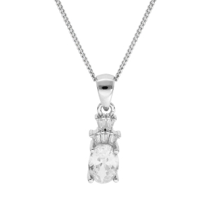 COLLIER ARGENT RHODIÉ PENDENTIF OXYDES BLANCS 42+3CM