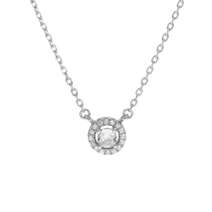 COLLIER ARGENT RHODIE PENDENTIF CERCLE OXYDES BLANCS SERTIS ET AU CENTRE 1 OXYDE BLANCS SERTIS 40+5CM